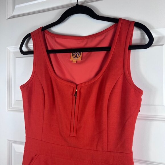 Tory Burch Red/Orange Zip Front Sleeveless Sheath Dress Wool Blend Size 4 - Picture 3 of 11